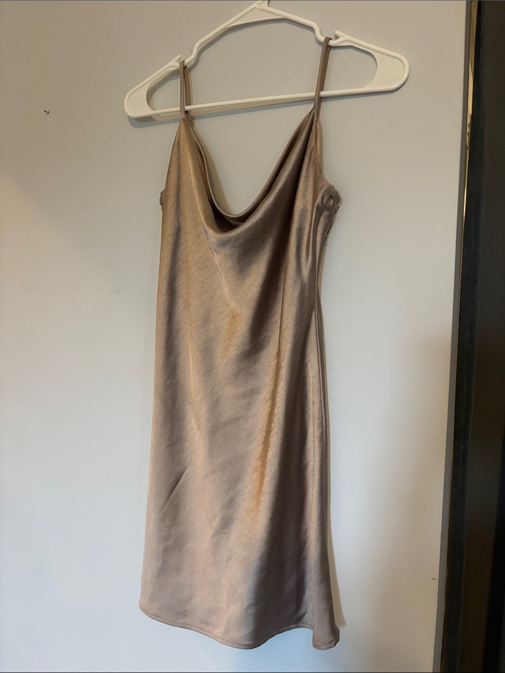 Satin Cowl Slip Dress - Taupe